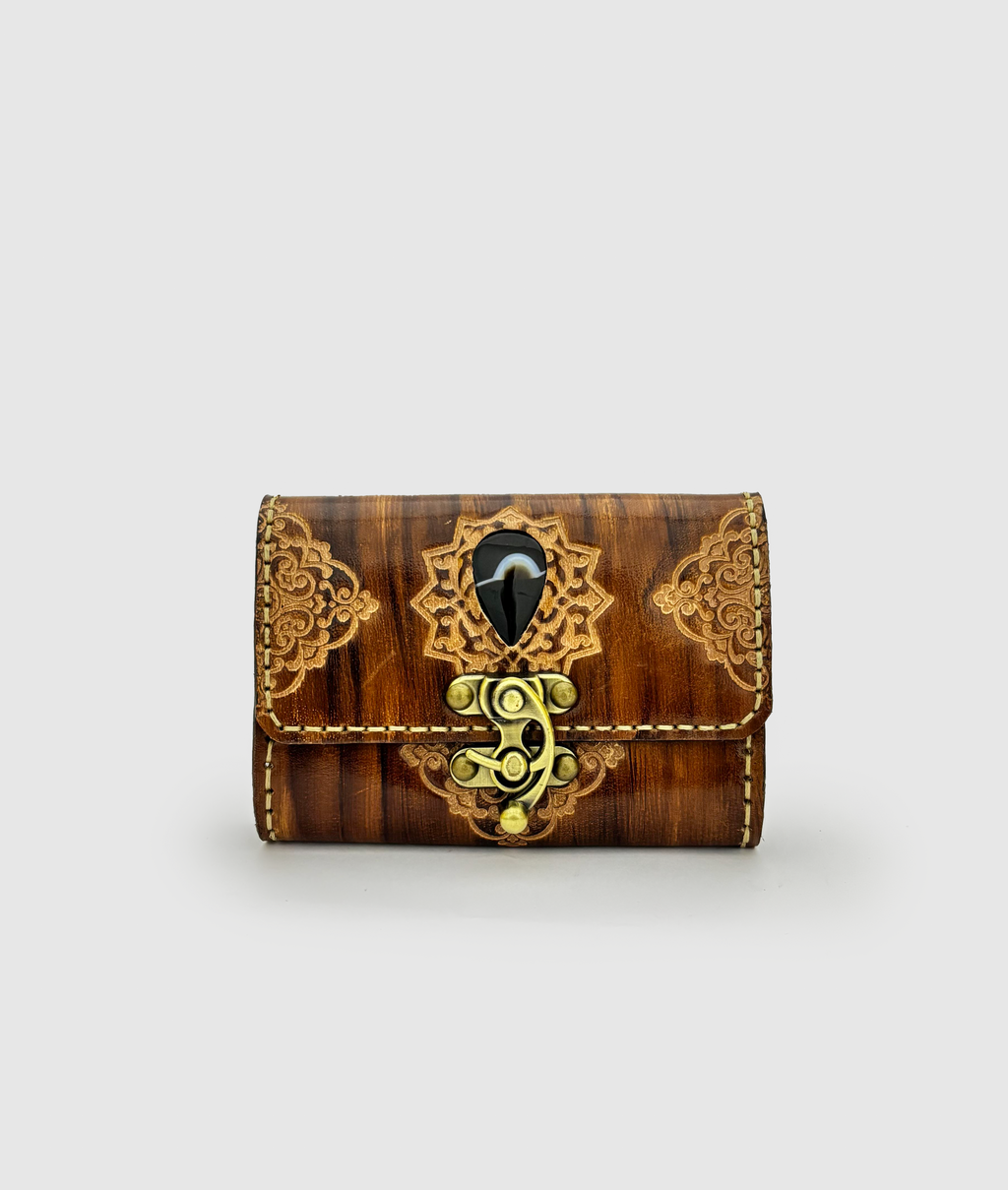 Tooled Brown Leather Clutch - Small