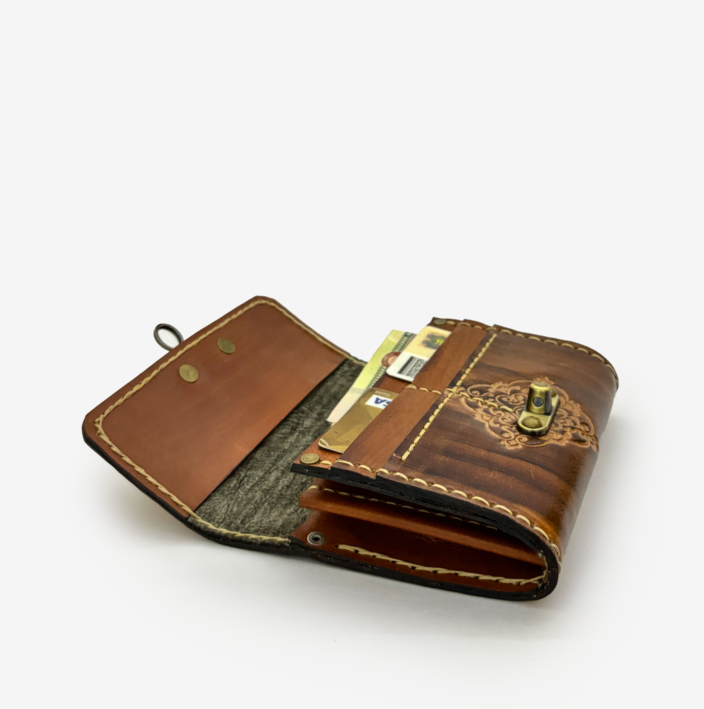 Tooled Brown Leather Clutch - Small