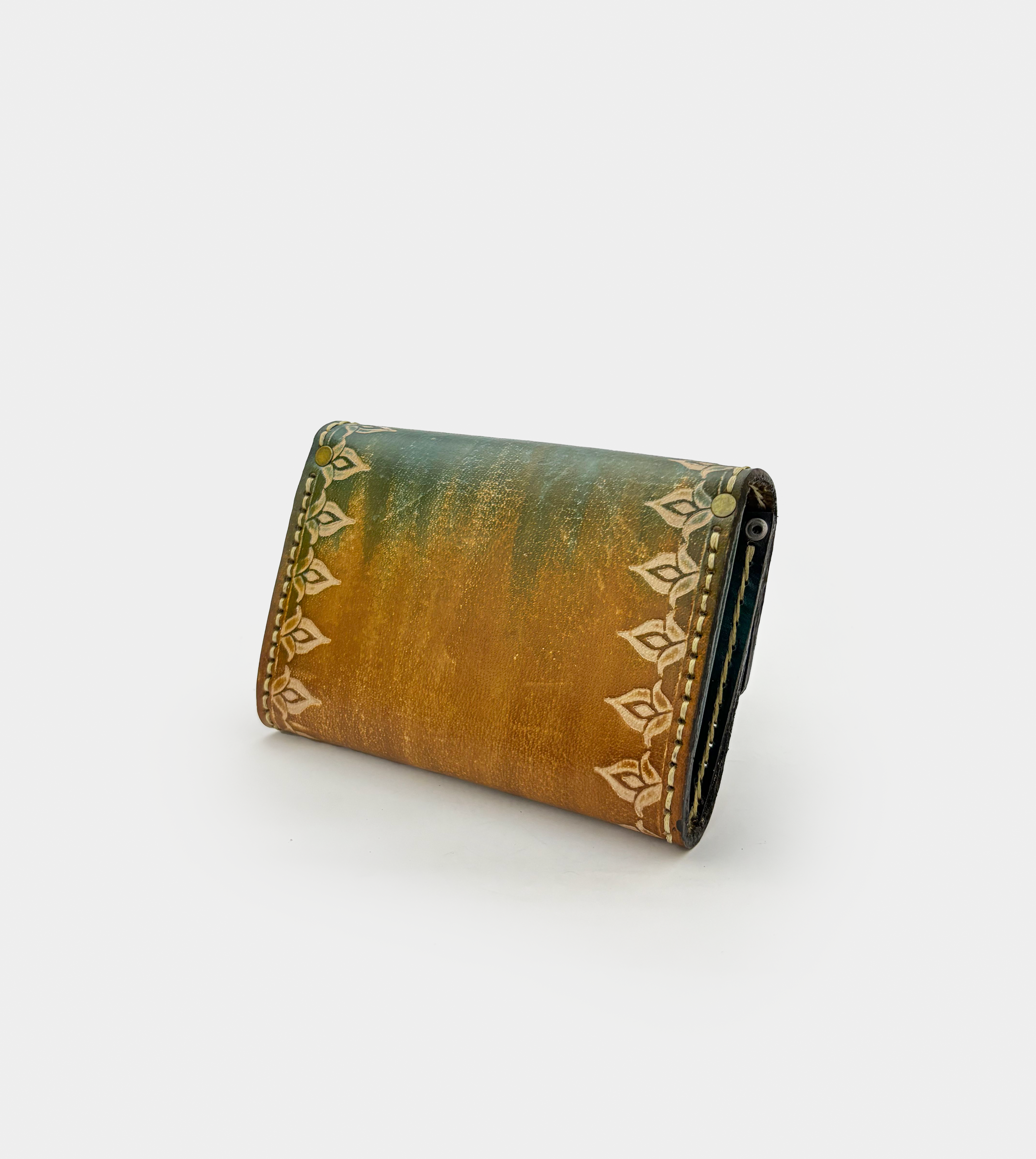 Turquoise Stone Leather Clutch - Small