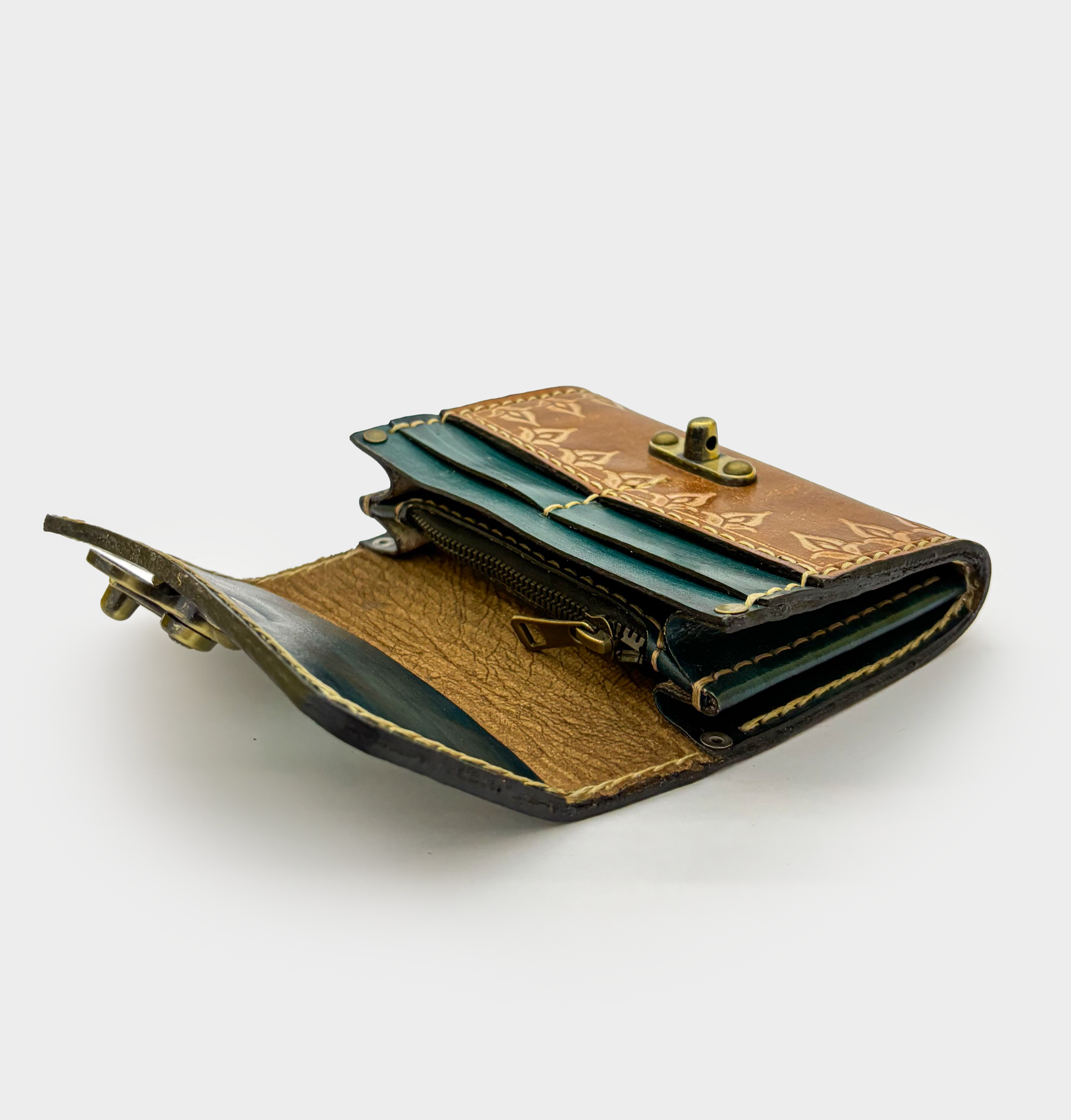 Turquoise Stone Leather Clutch - Small