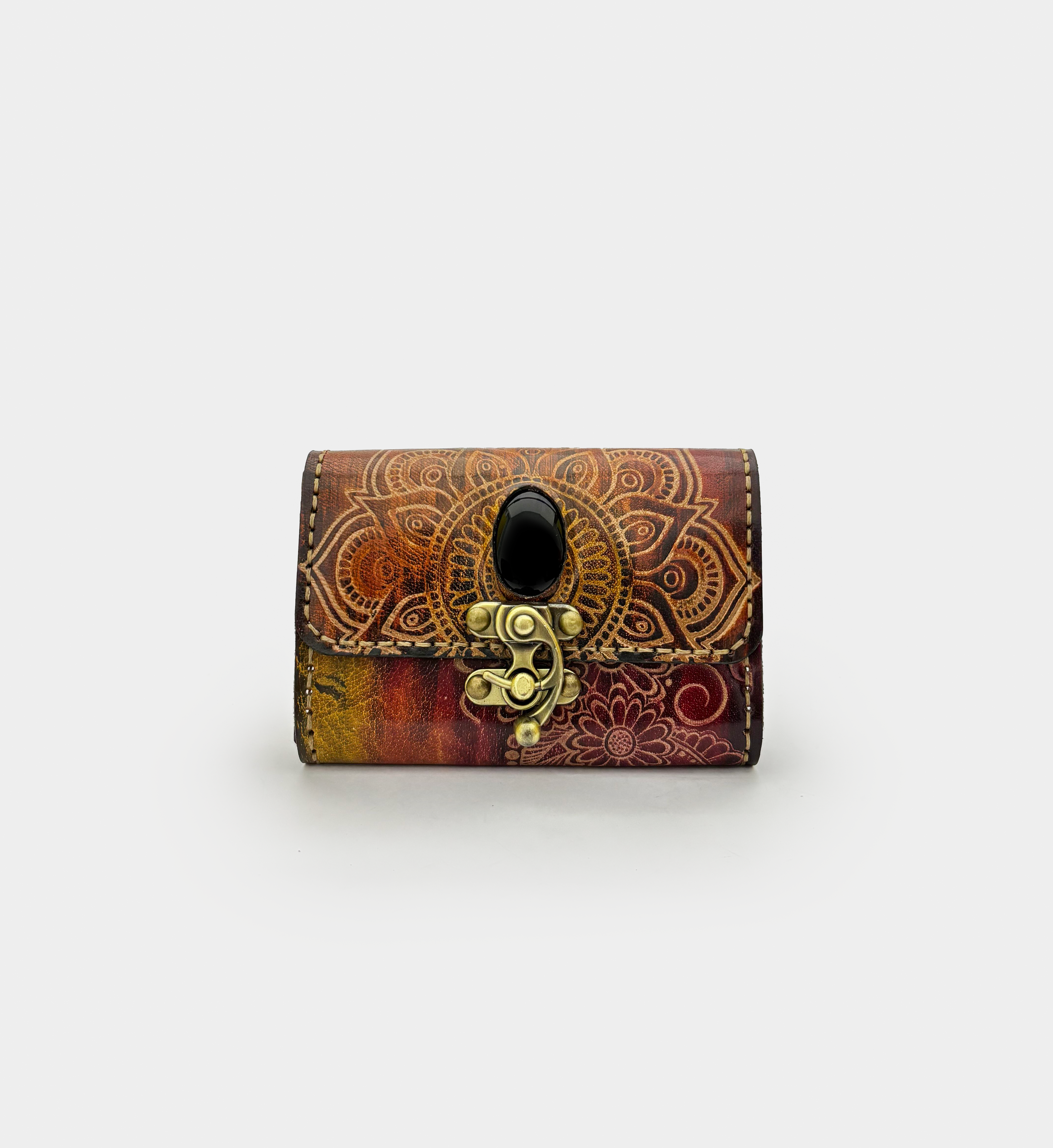 Burgundy Brown Leather Clutch - Small