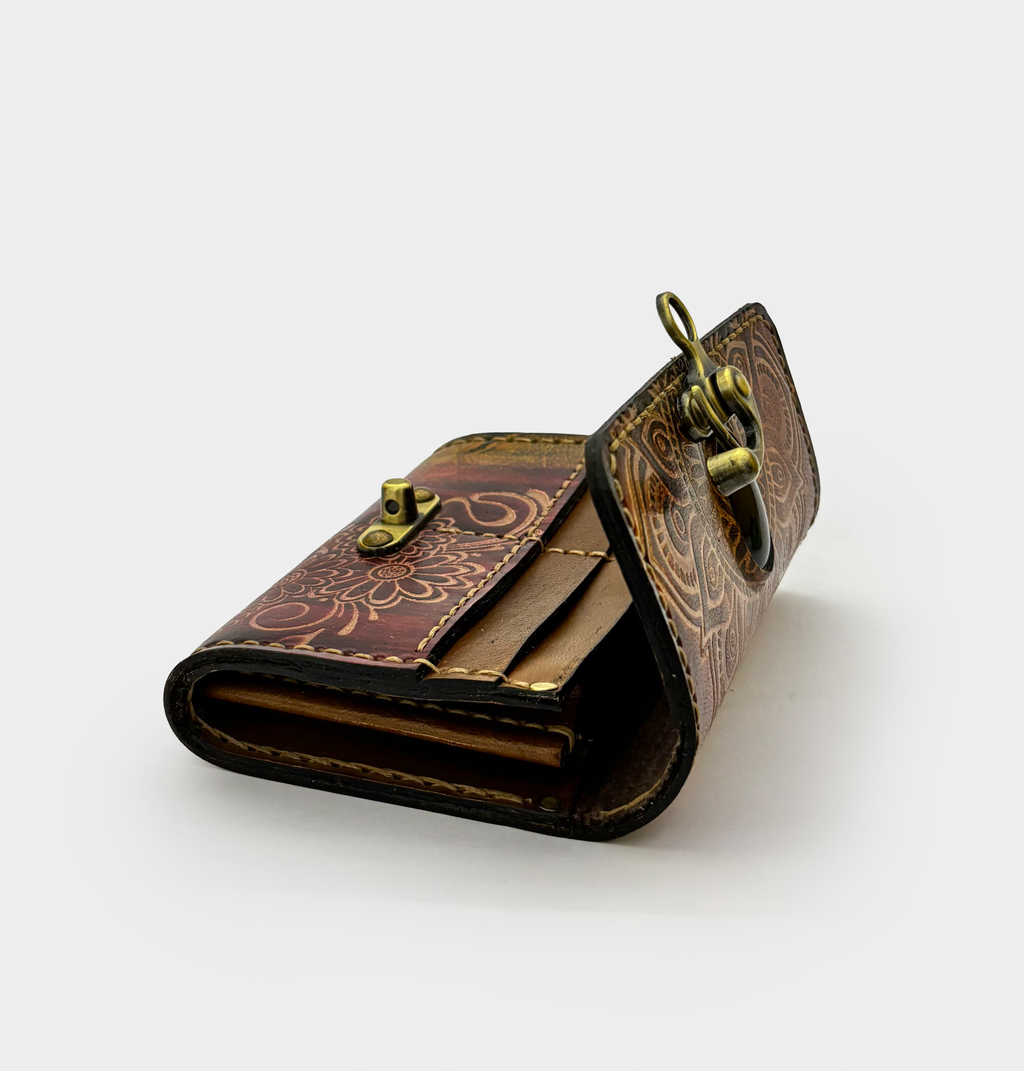 Burgundy Brown Leather Clutch - Small