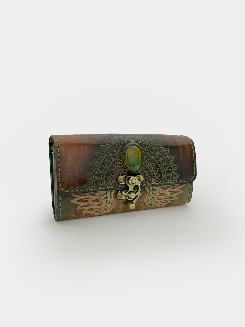Wing Mandala Brown Leather Clutch