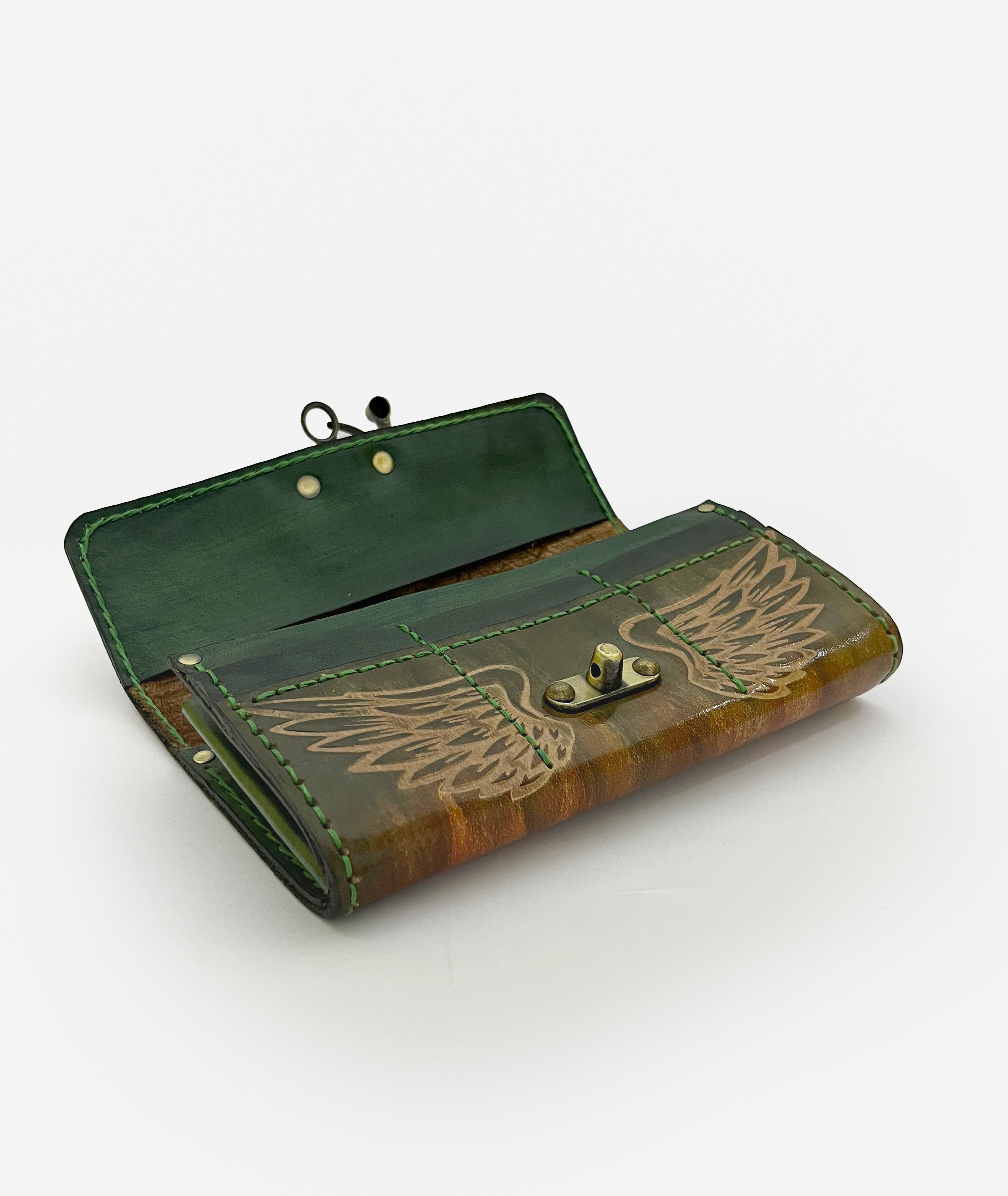 Wing Mandala Brown Leather Clutch