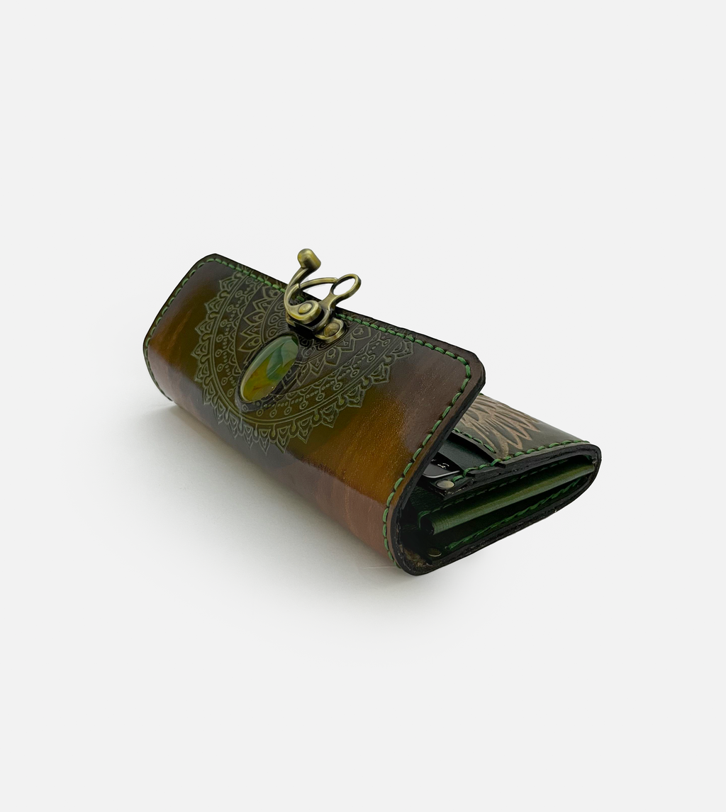 Wing Mandala Brown Leather Clutch