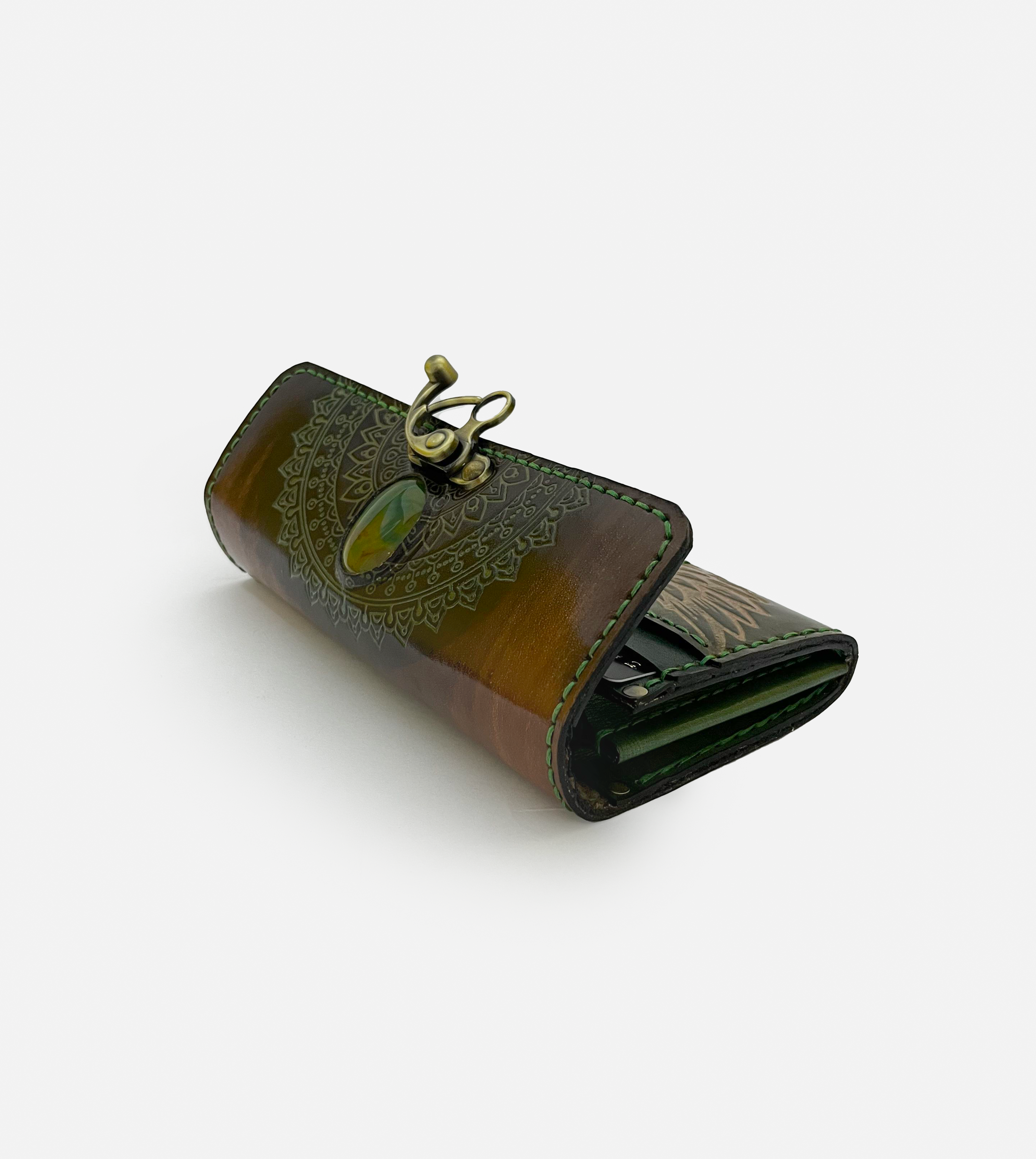 Wing Mandala Brown Leather Clutch