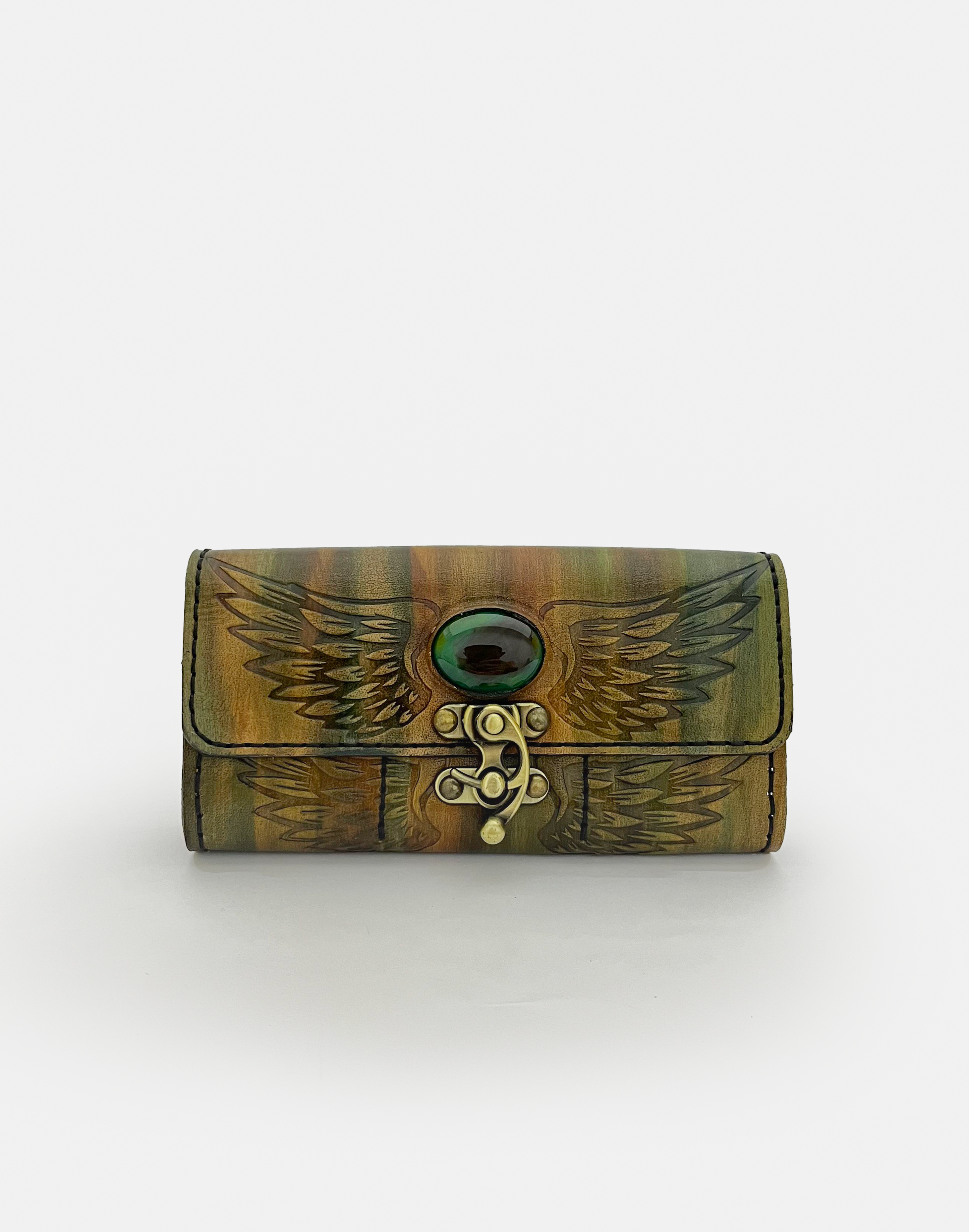 Forest Wings Green Leather Clutch