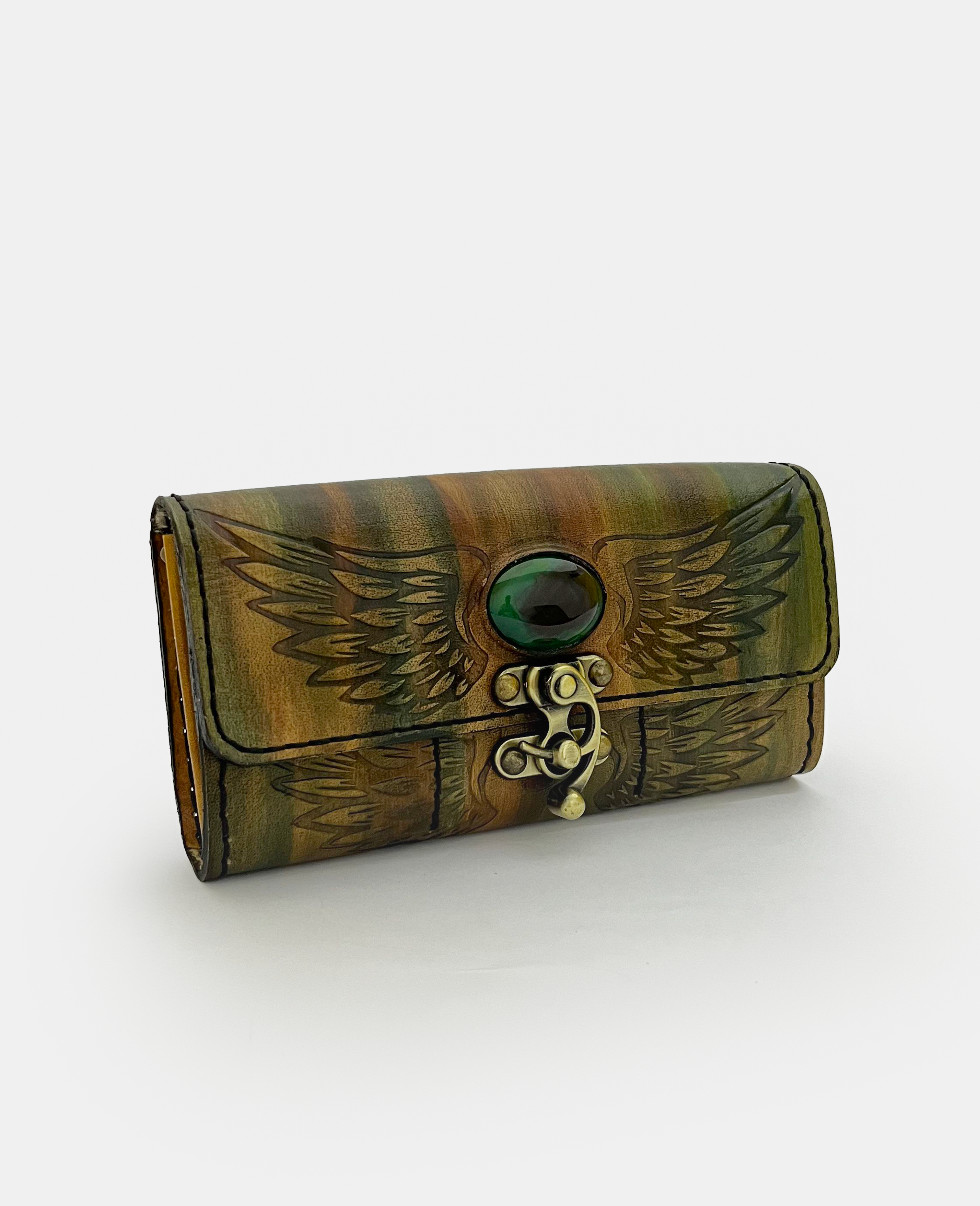 Forest Wings Green Leather Clutch