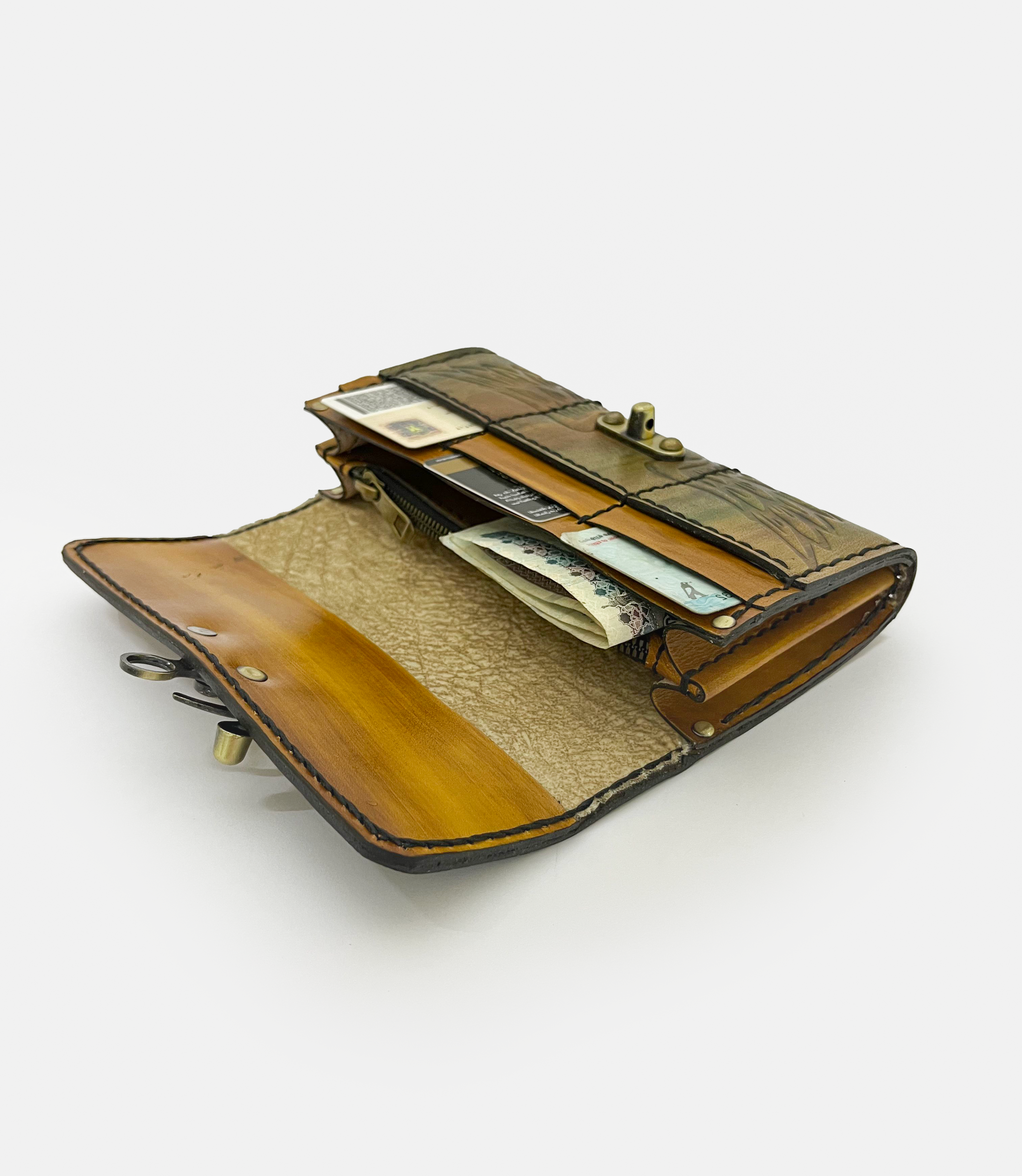 Forest Wings Green Leather Clutch