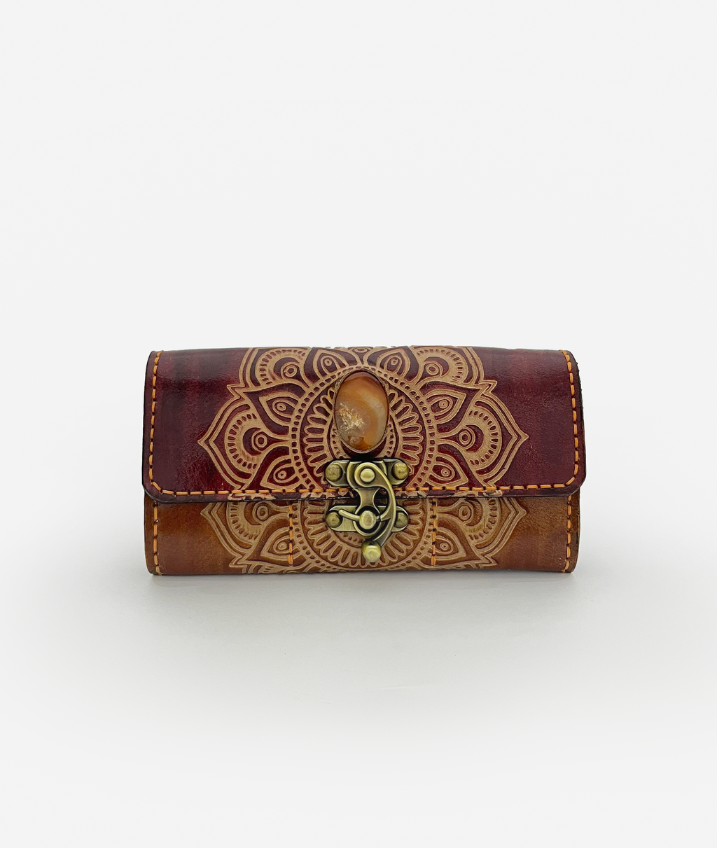 Burgundy Mandala Leather Clutch