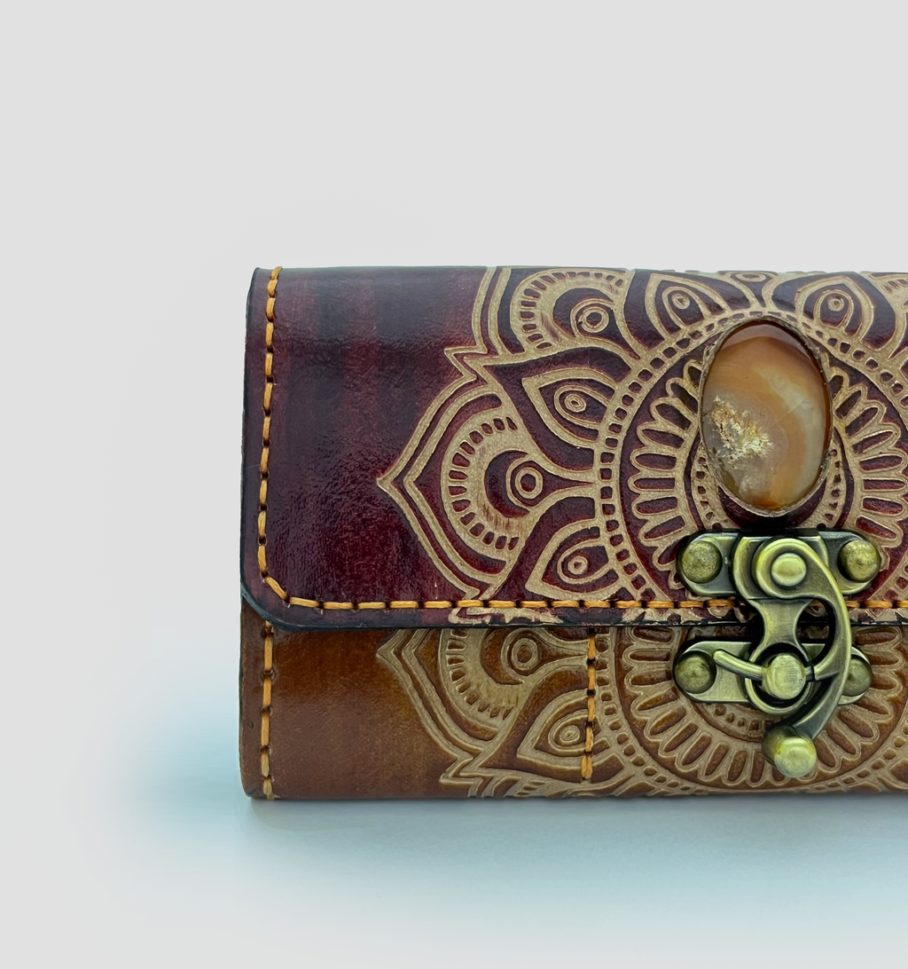 Burgundy Mandala Leather Clutch