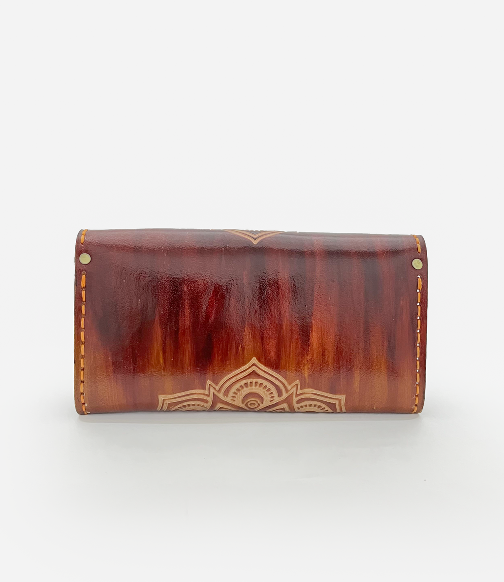 Burgundy Mandala Leather Clutch