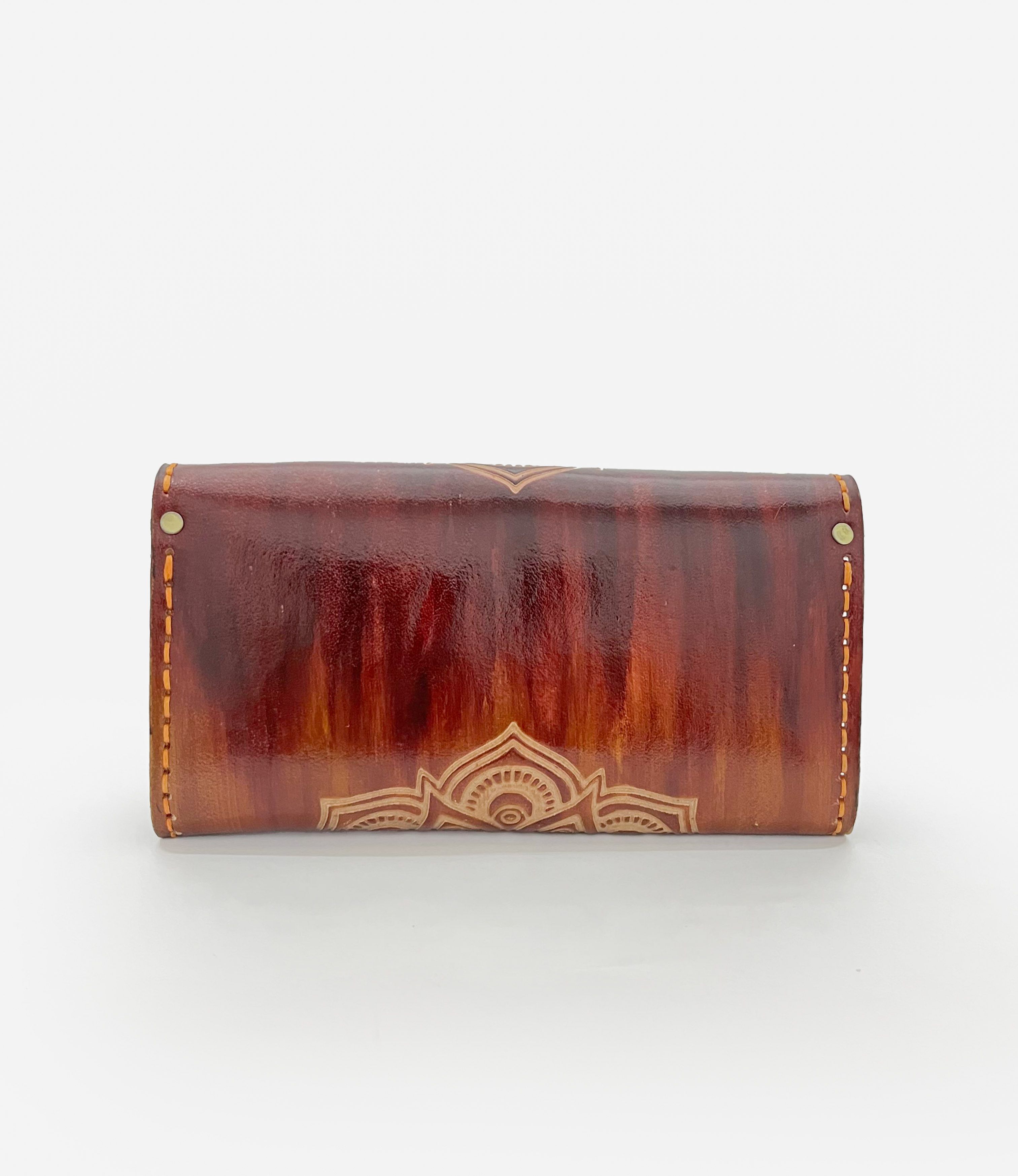 Burgundy Mandala Leather Clutch