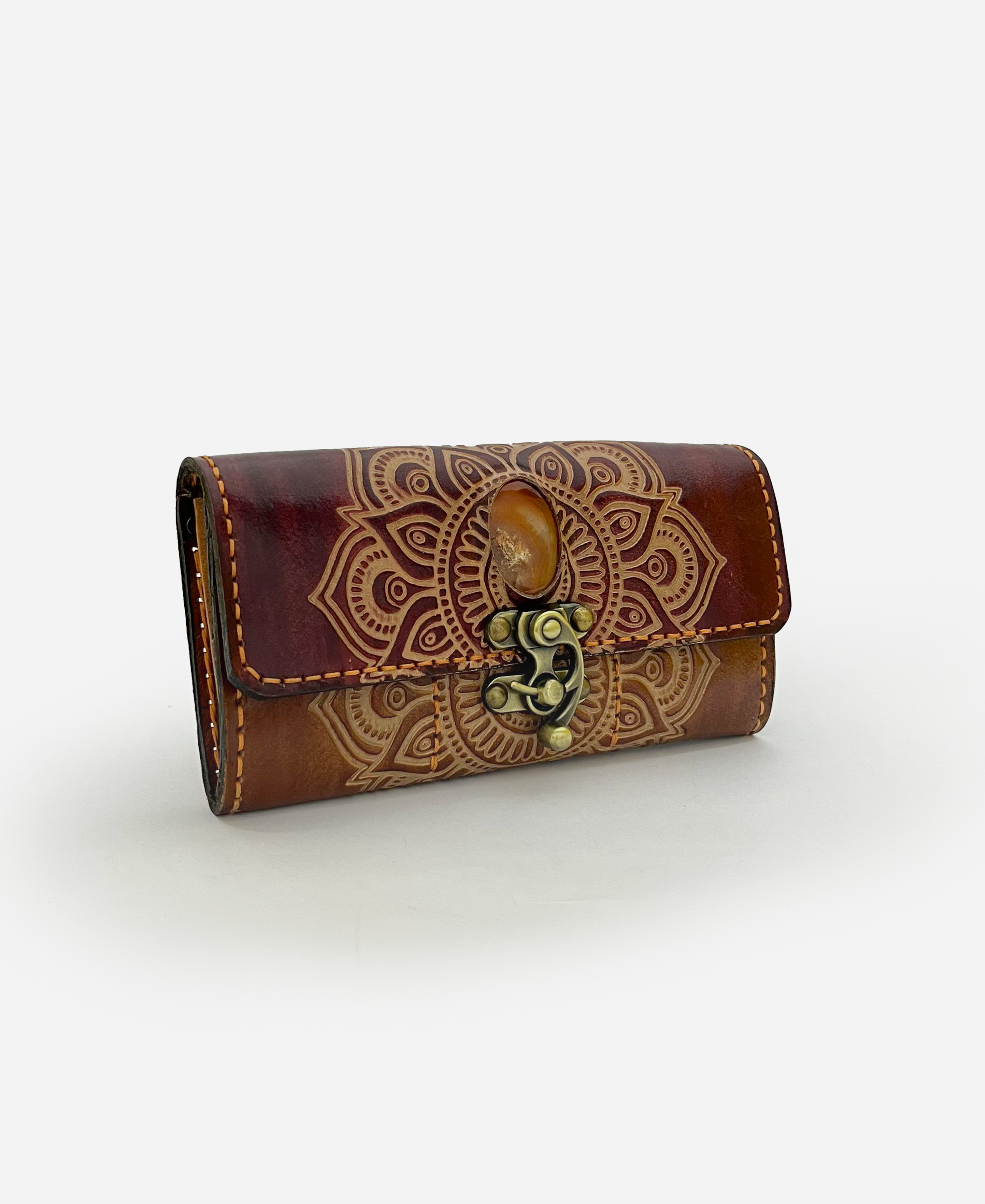 Burgundy Mandala Leather Clutch