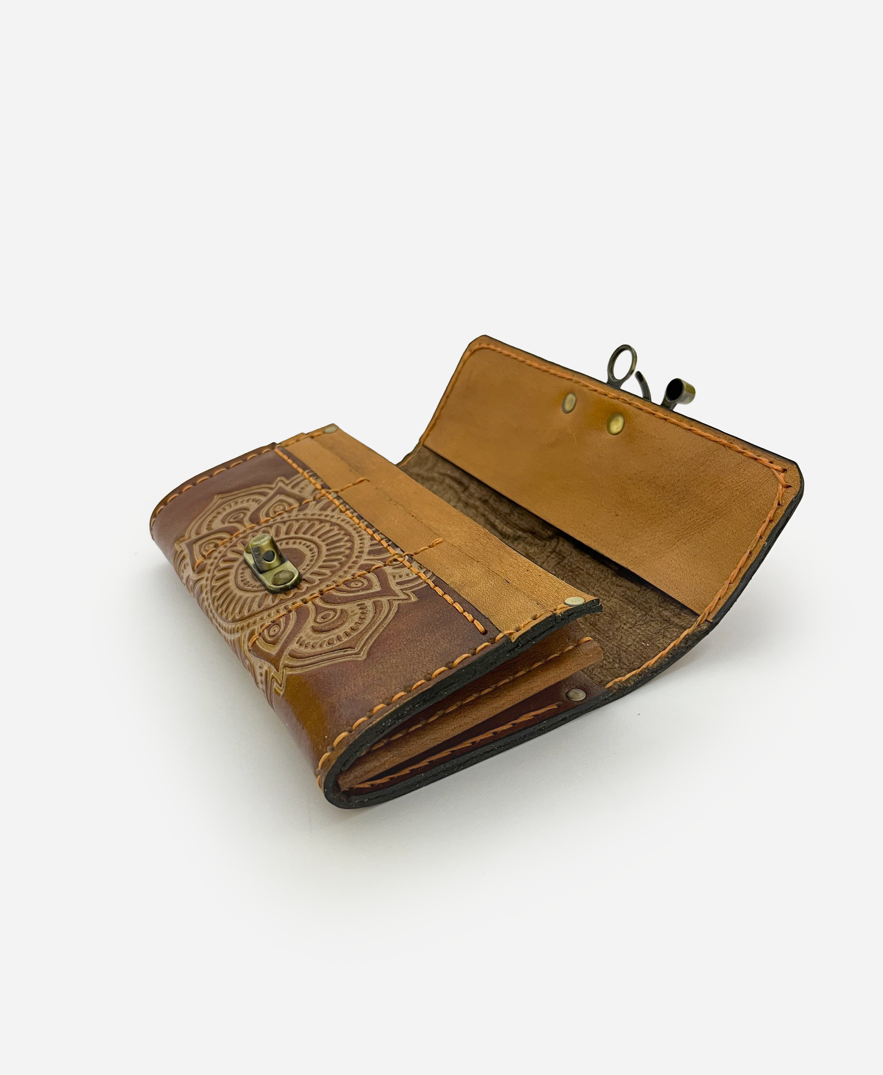 Burgundy Mandala Leather Clutch