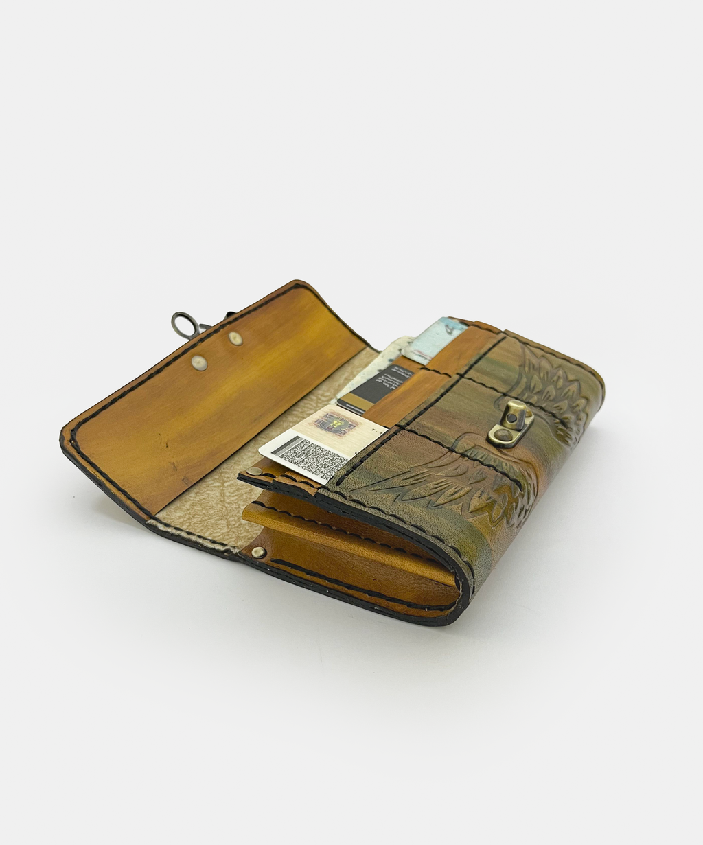 Forest Wings Green Leather Clutch