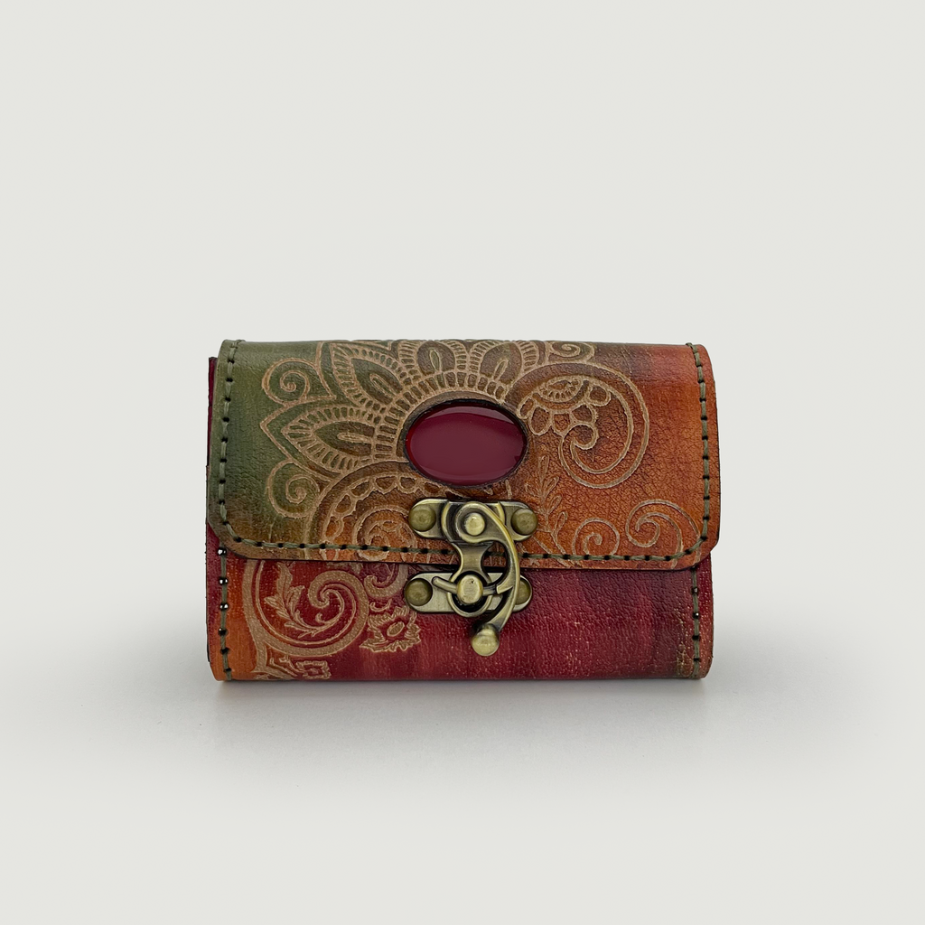Floral Gemstone Handmade Leather Clutch