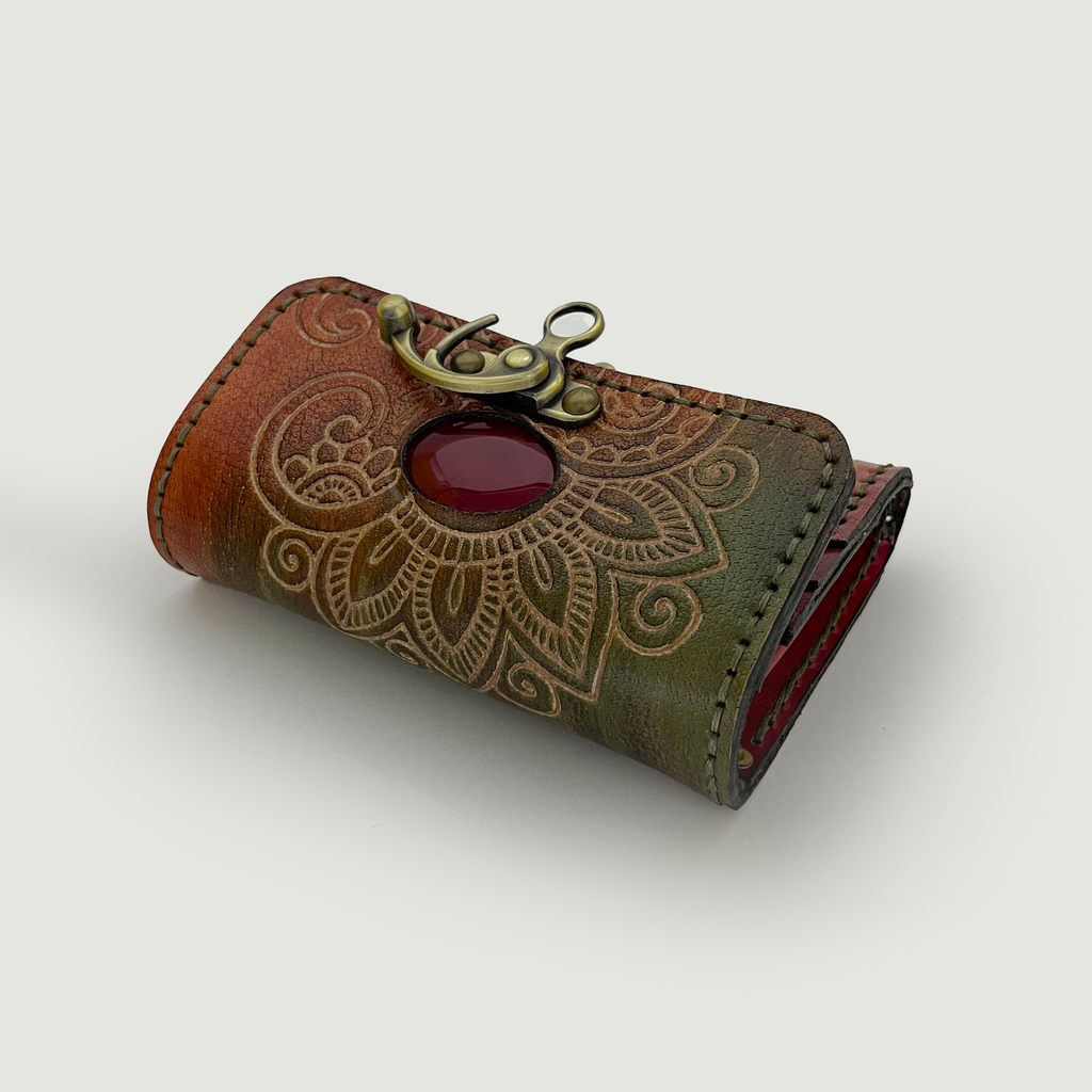 Floral Gemstone Handmade Leather Clutch