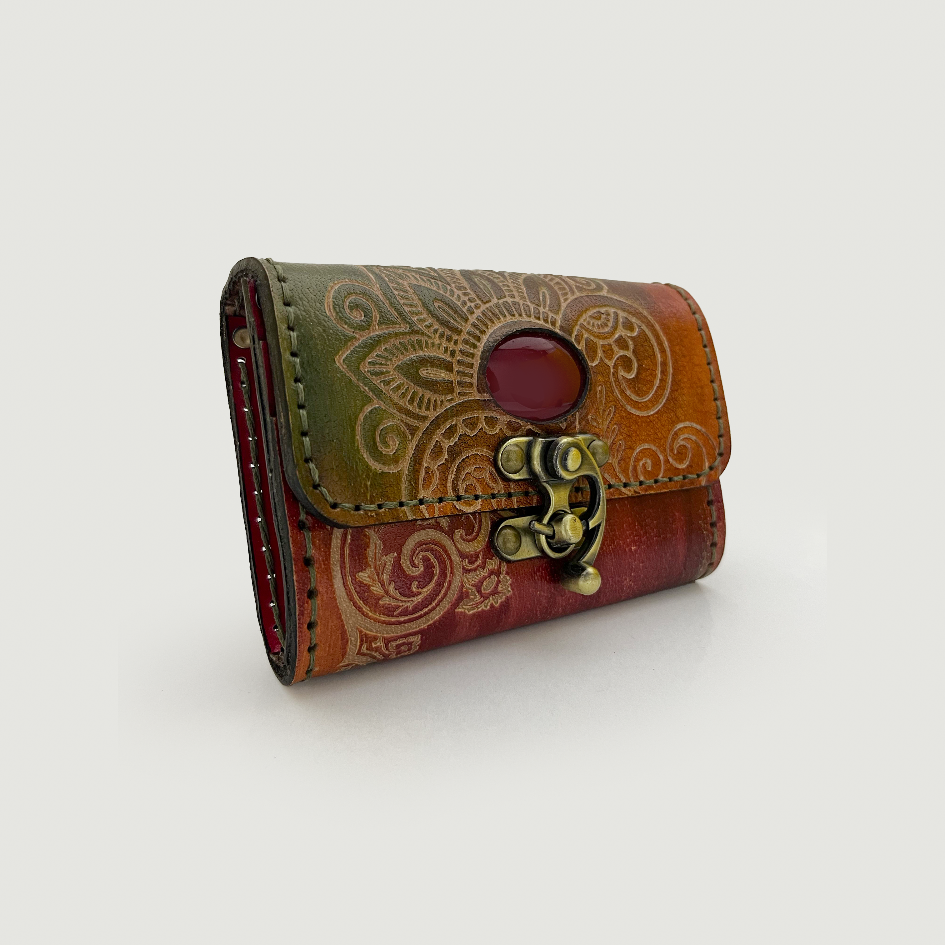 Floral Gemstone Handmade Leather Clutch