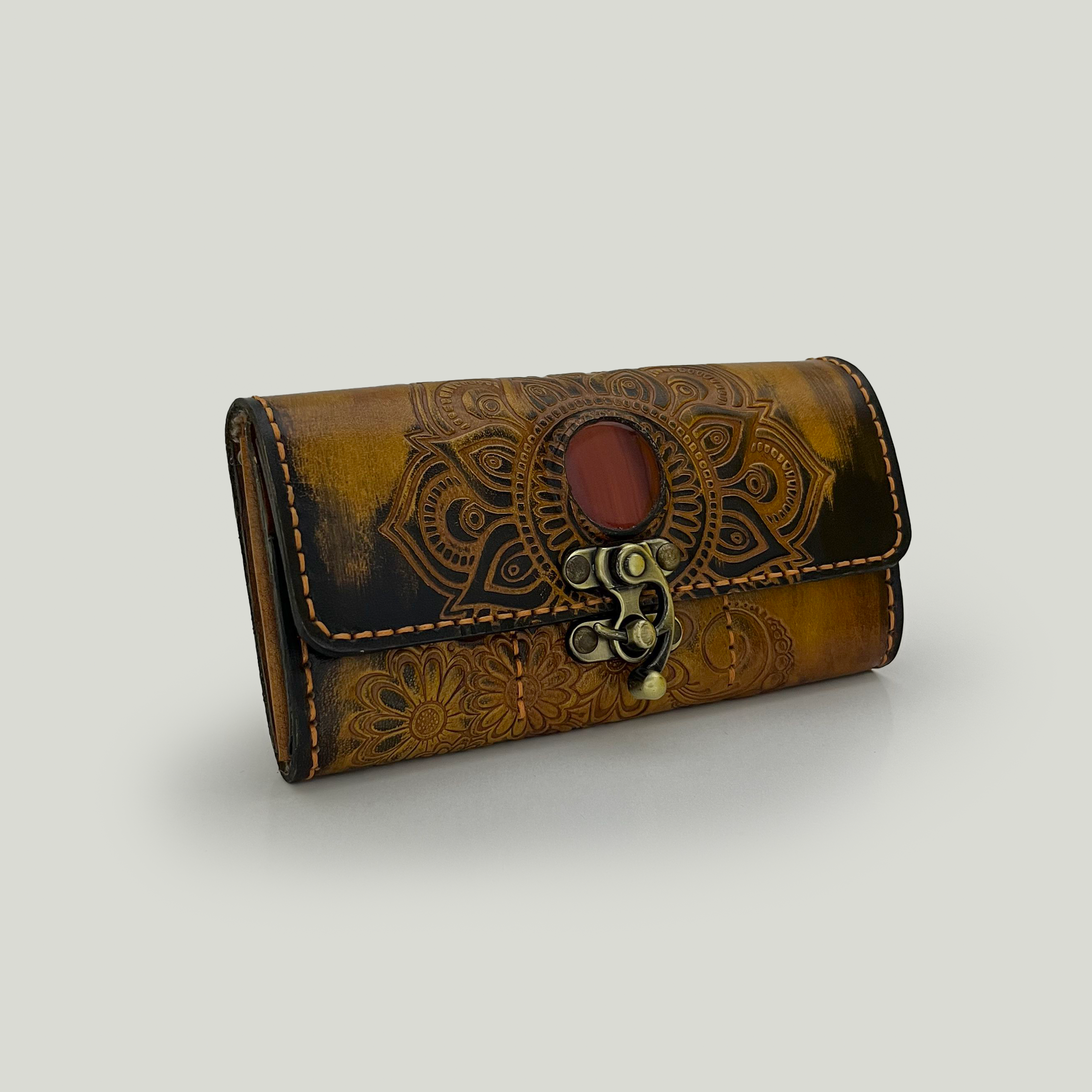 The Mandala Gemstone Leather CLutch