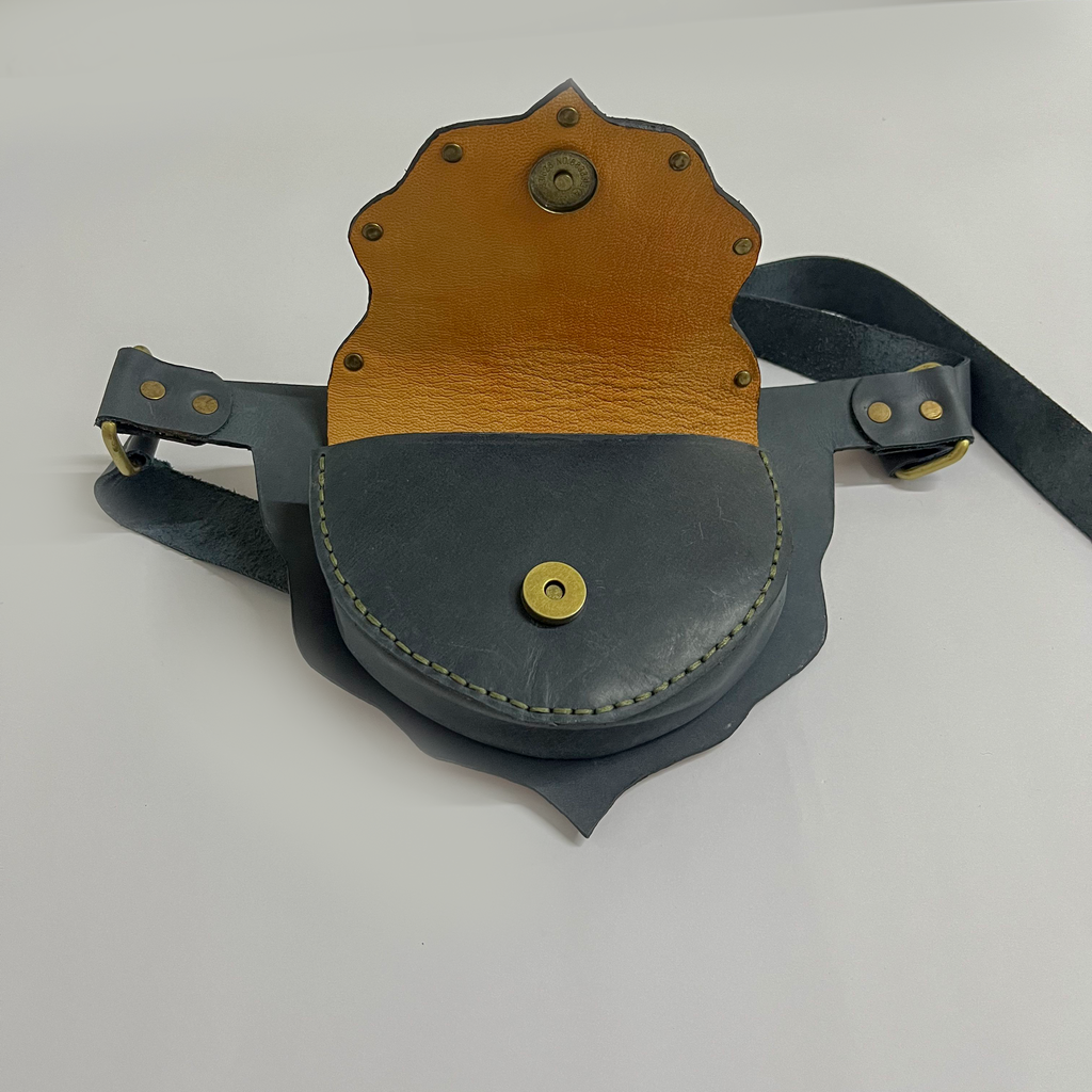 handmade leather waist bag opened